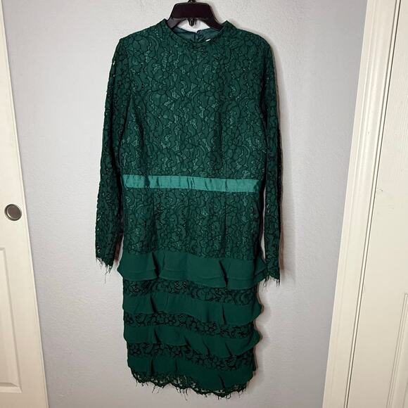 Rachel Parcell Long Sleeve Green Lace Tiered Cocktail Dress - Picture 2 of 5